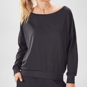 Fabletics Black Betty Pullover Long-Sleeve Top Women size L athleisure boatneck